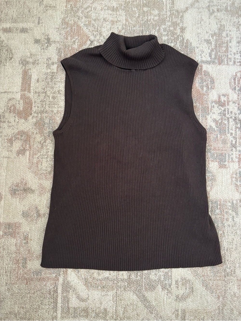 Vintage 90s Y2K Chico's brown ribbed knit turtleneck silk blend sleeveless top